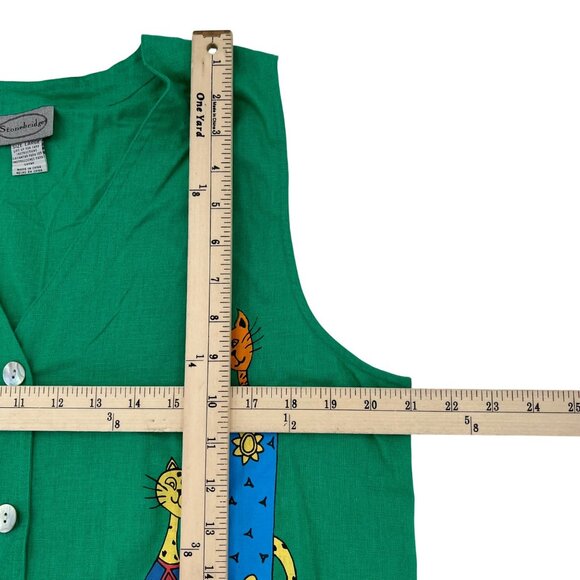 Stonebridge Jerrell INC Vintage Women's Blouse size Large Tall Cats Green Linen - Picture 5 of 7